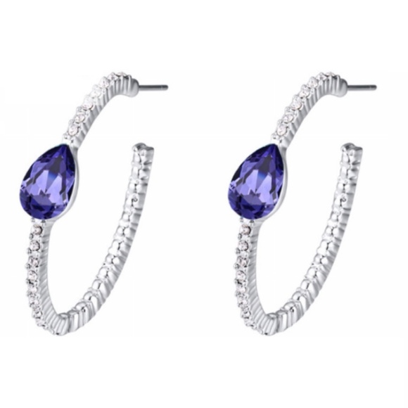 Pave Crystal & Teardrop Hoop Earrings in Tanzanite Swarovski Crystals - Picture 1 of 1